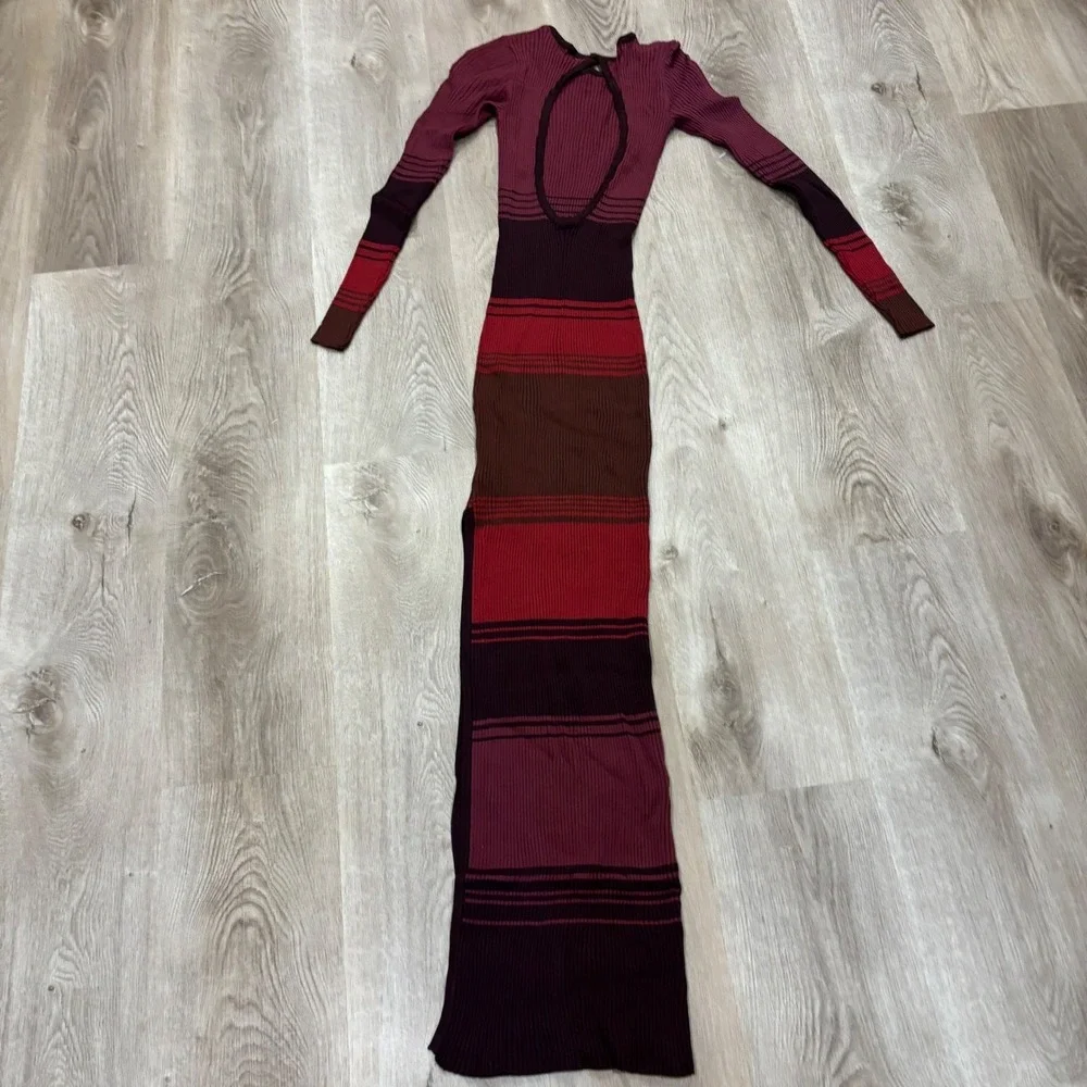Staud Shoko Maxi Dress Red Burgundy Striped Ribbed Knit Open‎ Back Small - Picture 2 of 8